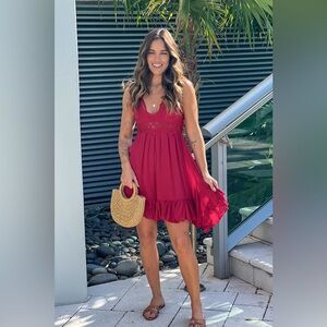 francesca's Kara Bralette Swing Mini Dress burgundy L